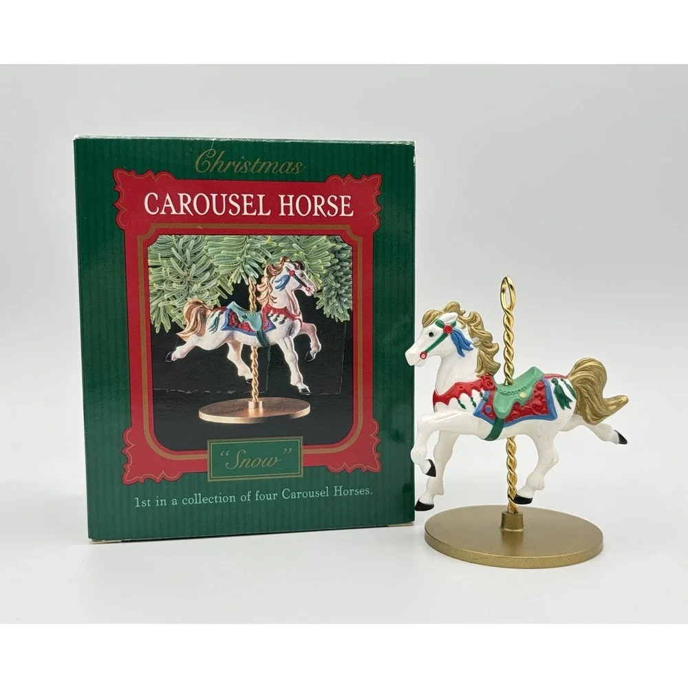 1989 Hallmark Keepsake Ornament Christmas Carousel Horse Snow XPR9719 Vintage